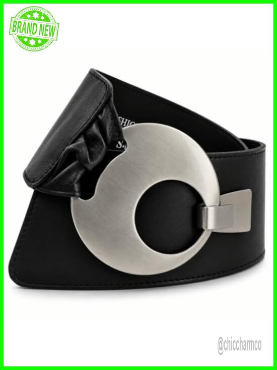 Genuine Italian Leather Wide Belt with Round Cross Buckle